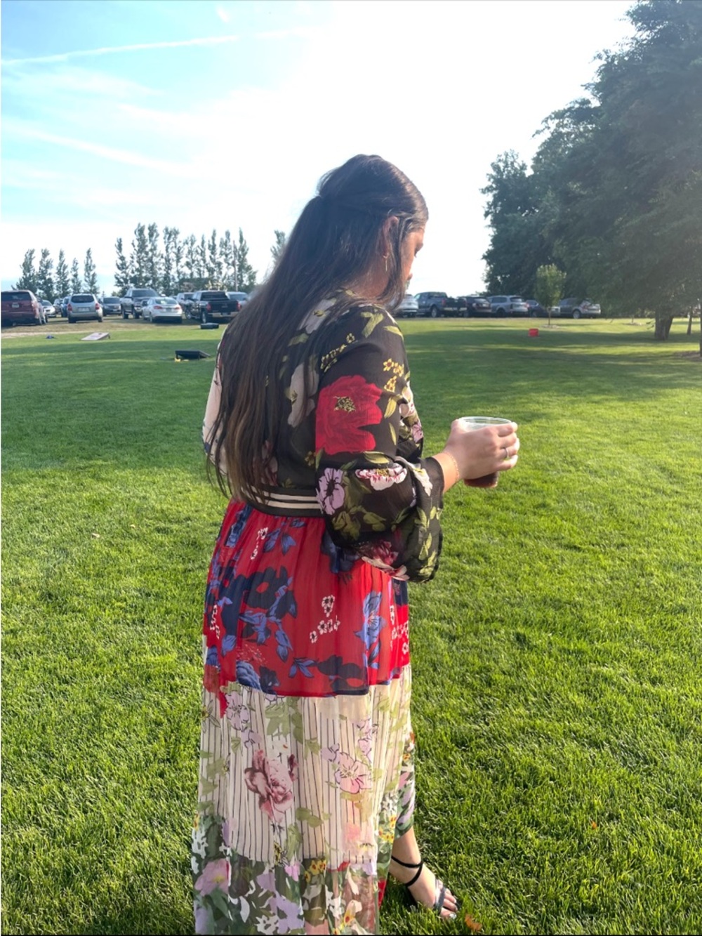 Boho Floral Mixed-Print Maxi Dress in Black, Red, Cream